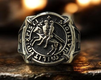 Knight Templar Brass Ring with Cross, Seal of Solomon Temple