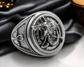 Bague Anubis en argent sterling 925 : cadeau bijoux dieu égyptien
