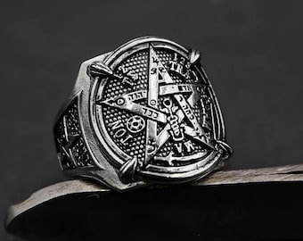 Anillo con hexagrama del Tetragrámaton, sello de protección, plata de ley 925