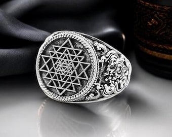 925 Sterling Silver Sacred Mandala Ring, Sri Yantra Jewelry