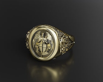 Archangel Michael Ring for Women, Archangel Saint Michael Wings Ring, Saint Michael Ring, St. Gabriel Ring Christian Brass Jewelry