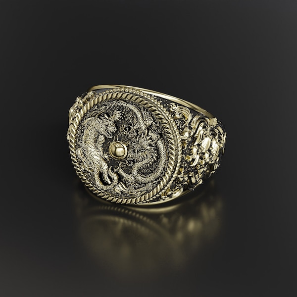 Mens Dragon Tiger Ring, Tiger Rings, Dragon Ring Animal Brass Jewelry Gift Ideas for him, her Father's Day