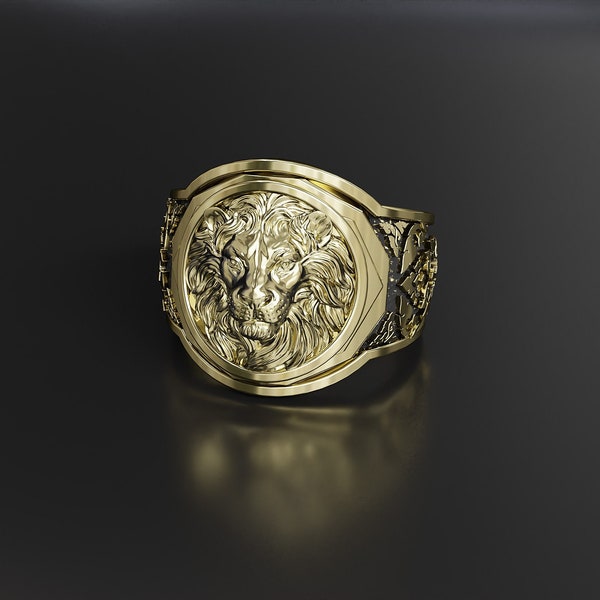 Lion Men's Ring, Lion Head Signet Ring, African Lion Men Jewelry Wedding Ring For Mens Brass Jewelry Gift for him