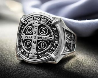 St Benedict Exorcism Cross Ring, 925 Sterling Silver Amulet