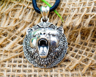 Bear Head Signet Pendant, Mens Bear Pendant, Bear Men's Pendant, Bear Men Jewelry 925 Sterling Silver Gift For Men's
