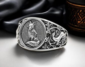 Anillo de zorro en plata de ley 925, joyería de boda para hombre
