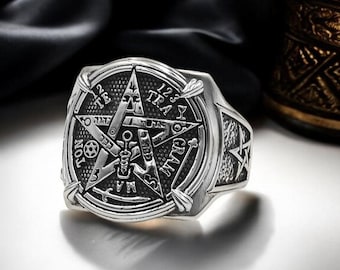 Tetragrammaton Hexagram Ring, Sigil of Protection, 925 Sterling Silver