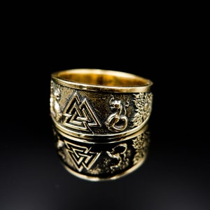 Viking Valknut Ring Scandinavian Norse Nordic Viking Brass Jewelry Gift for him