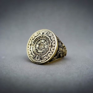 Aztec Calendar Ring, Mayan Calendar Ring, Aztec Calendar Solid Brass ...