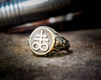 Brass Leviathan Cross Ring, Satanic Jewelry - Etsy