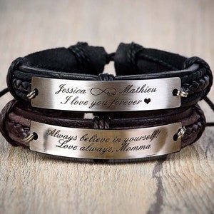 Men's Leather Bracelet, Men's Custom Leather Bracelet, Gift for Husband ...