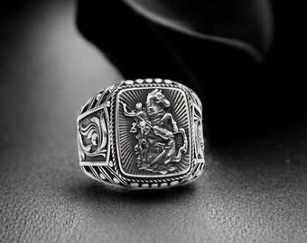 St George Sterling Silver Ring, Medieval Sovereign Jewelry