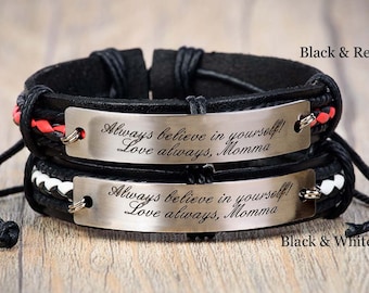 Mannen lederen armband met verborgen boodschap armband, gepersonaliseerde lederen armband aangepaste lederen armband, verjaardag cadeau, cadeau voor mannen