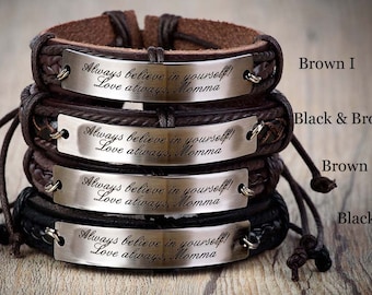 Aangepaste gegraveerde armband, gepersonaliseerde lederen armband, aangepaste mens lederen armband, aangepaste mannen armband, vaderdag cadeau