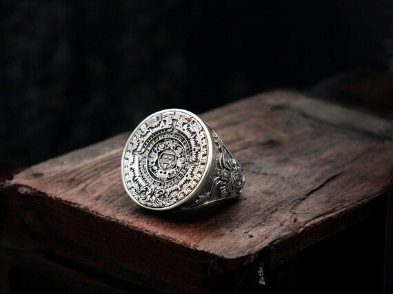 Mayan calendar silver ring deals