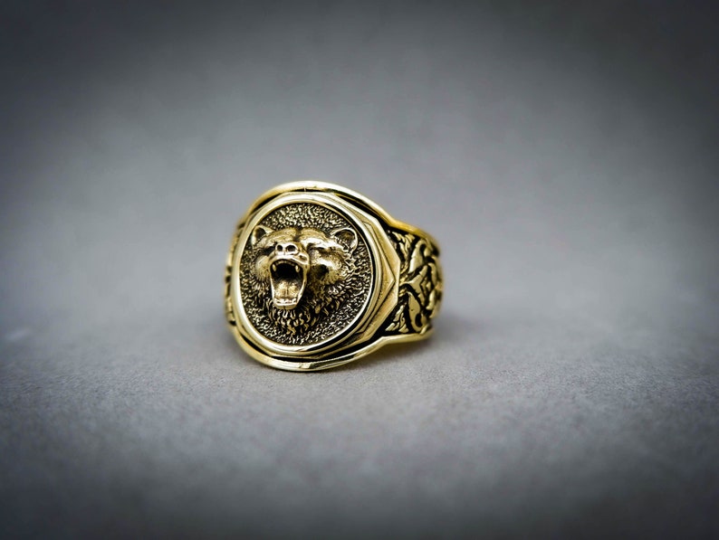 Brass Bear Head Signet Ring, Mens Jewelry - Etsy