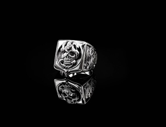 925 Sterling Silver Snake Skull Ring, Gothic Jewelry Gift - Etsy
