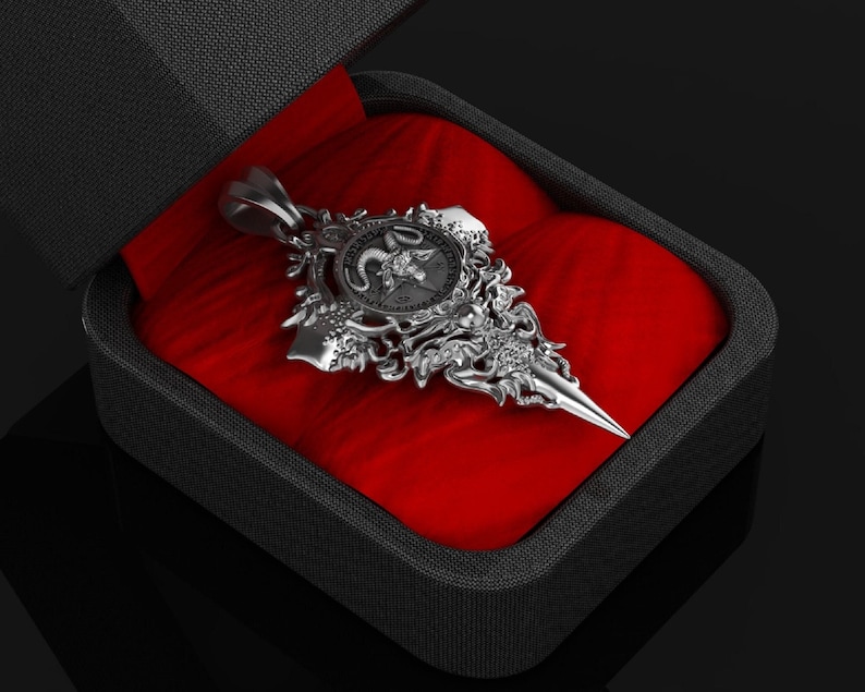 Colgante satánico de Baphomet en plata de ley 925, sello gótico de cabra de Satanás imagen 2