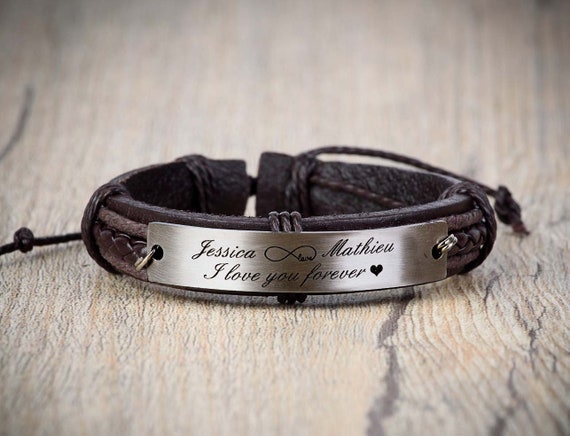 Personalized Men's Leather Bracelet Custom Engraved | Etsy