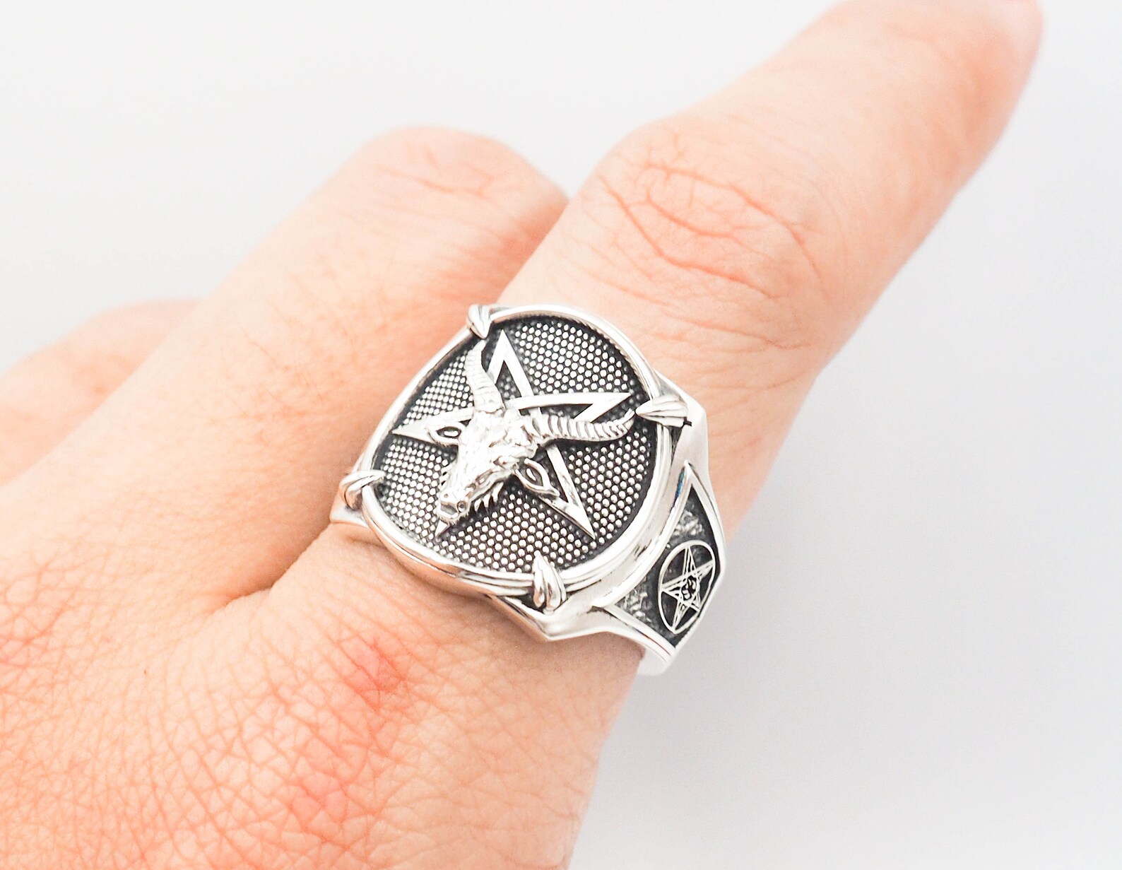 Baphomet Ring Sigil of Baphomet Inverted Pentagram 925 - Etsy