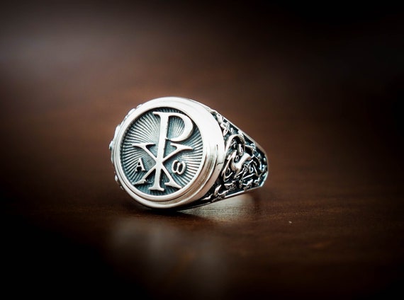 Chi Rho Alpha and Omega Ring Chi Rho Symbol Jesus Christ Men Ring Christian Rings For Men 925 Sterling Silver Gift For Men s Etsy