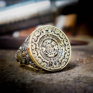 Aztec Calendar Ring, Mayan Calendar Ring, Aztec Calendar Solid Brass ...