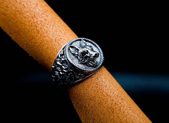 925 Sterling Silver Fox Men s Ring Fox Ring Animal Signet Men s