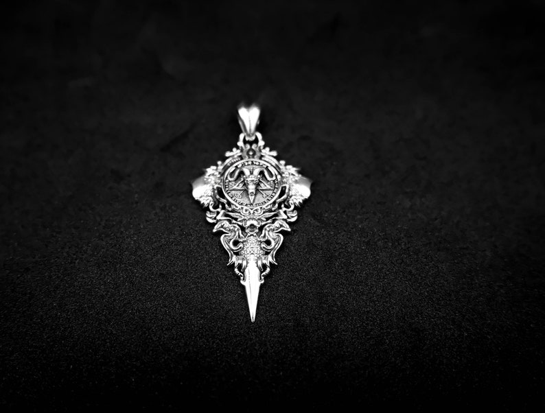 Colgante satánico de Baphomet en plata de ley 925, sello gótico de cabra de Satanás imagen 4