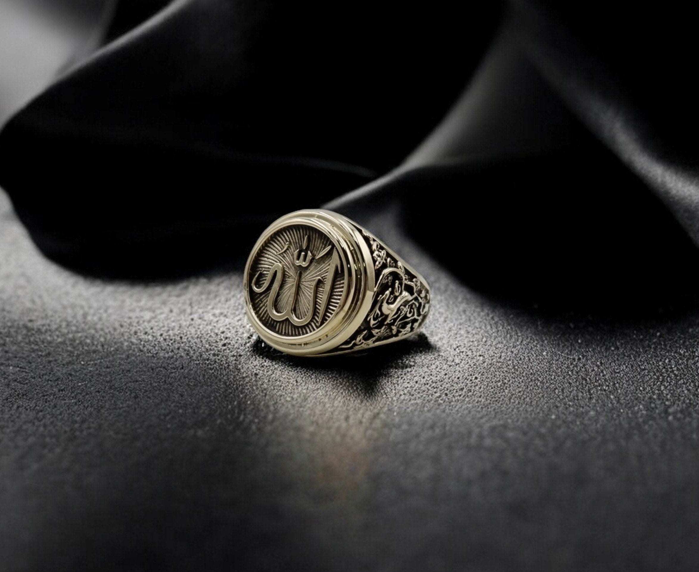 Brass Allah Ring, Islamic Crescent, Muslim Jewelry Gift