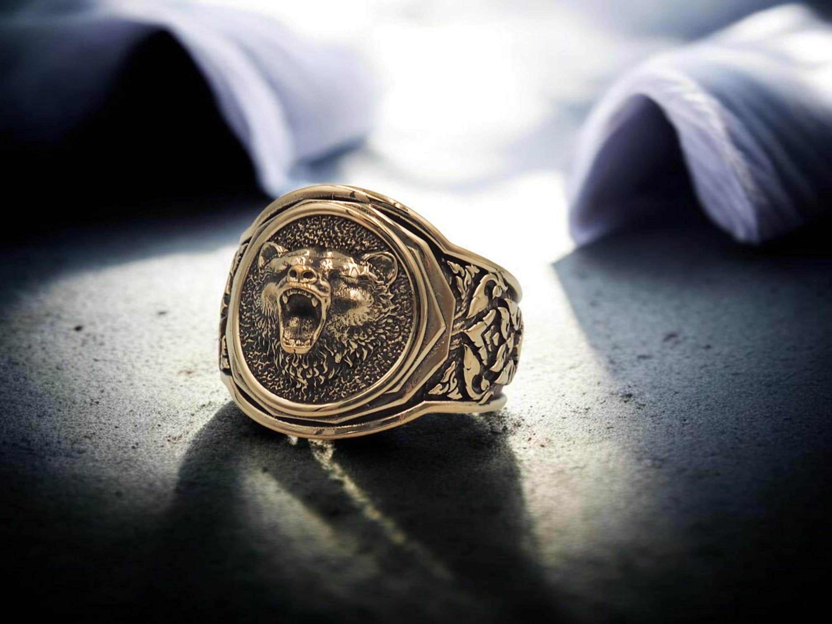 Brass Bear Head Signet Ring, Mens Jewelry - Etsy
