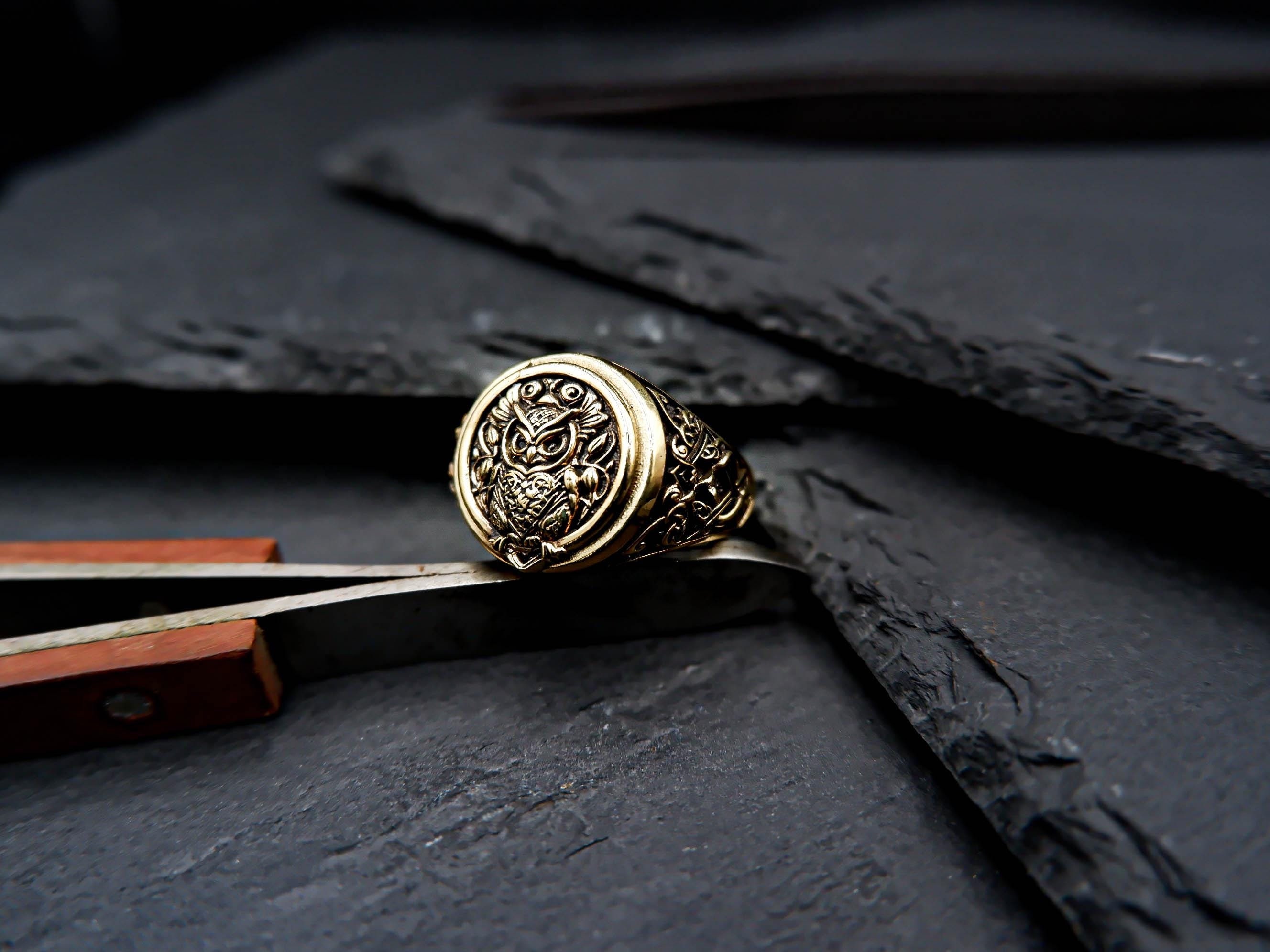 Viking Owl Ring Animal Signet Accessory Celtic Norse Brass Jewelry