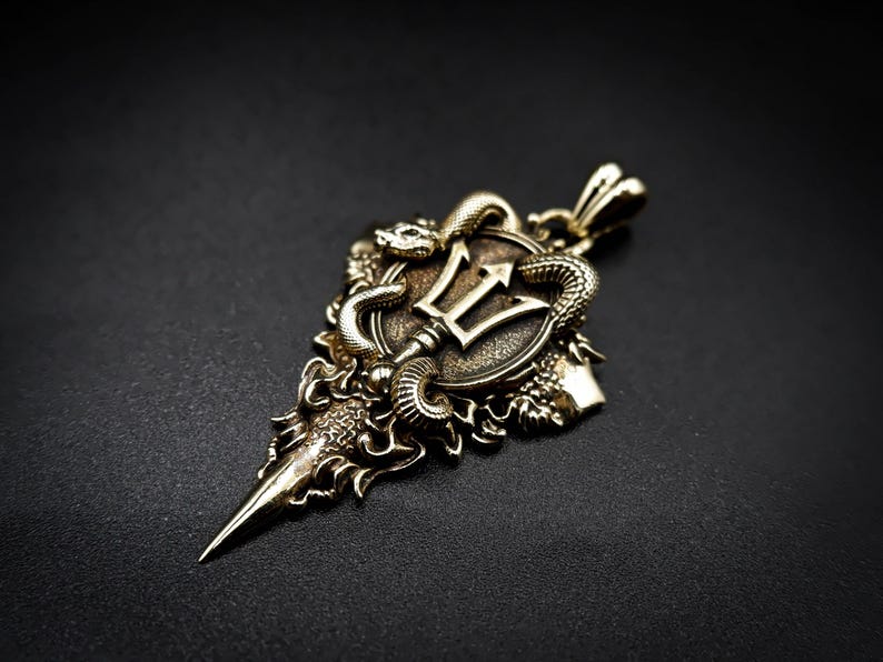 Poseidon Trident Pendant With Snake Ancient Greek God Brass Jewelry for ...