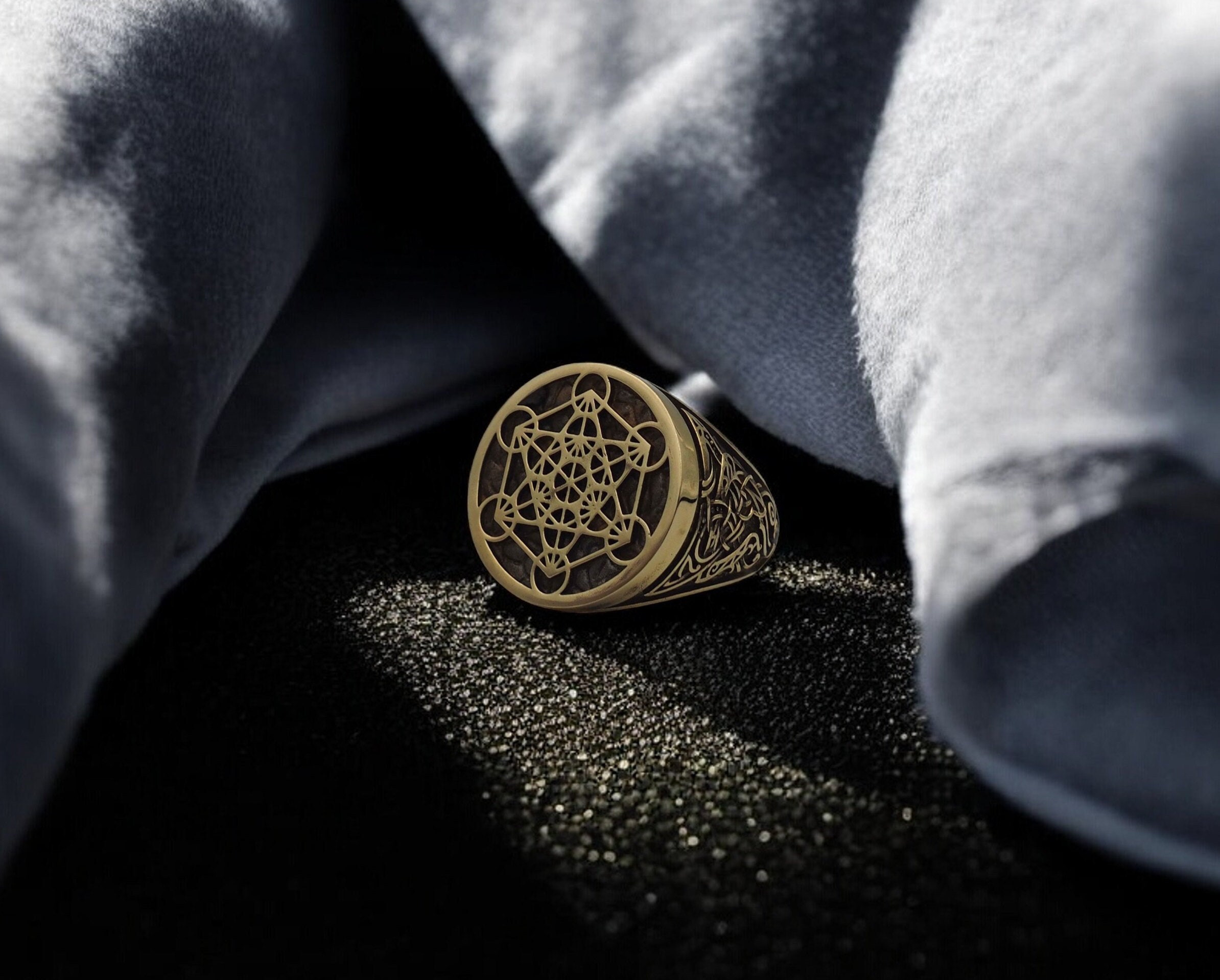 Metatron Cube Ring, Life Amulet, Sacred Geometry Jewelry, Amulet Ring Protection Brass Jewelry Gift for him