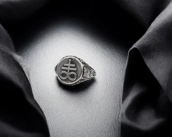 Sterling Silver Leviathan Cross Ring, Satanic Brimstone Ring - Etsy