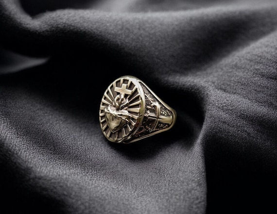 Sacred Heart Ring, Christian Protection Ring, Sacred Heart of