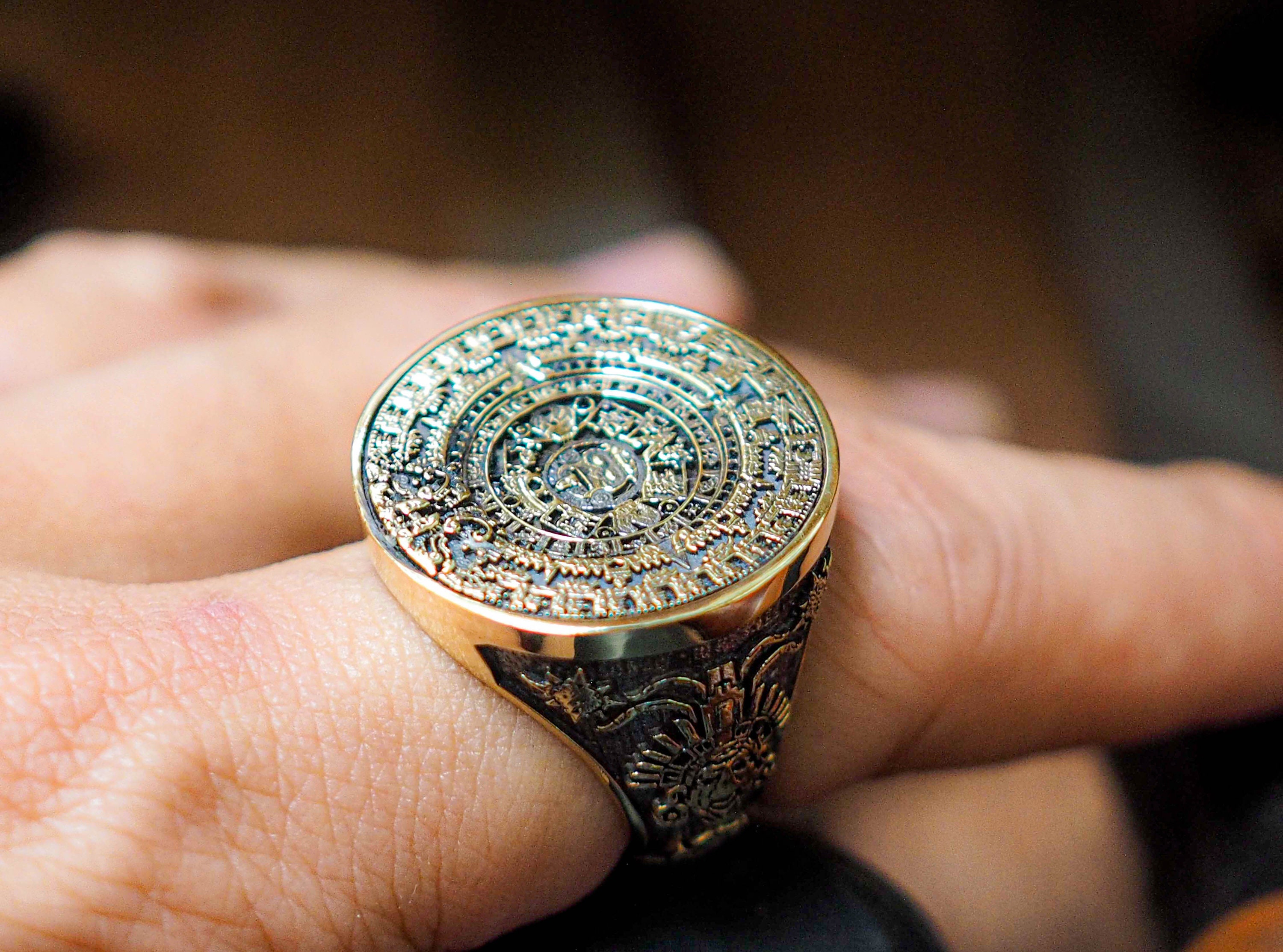 Aztec Calendar Ring Mayan Calendar Ring Aztec Calendar Solid - Etsy