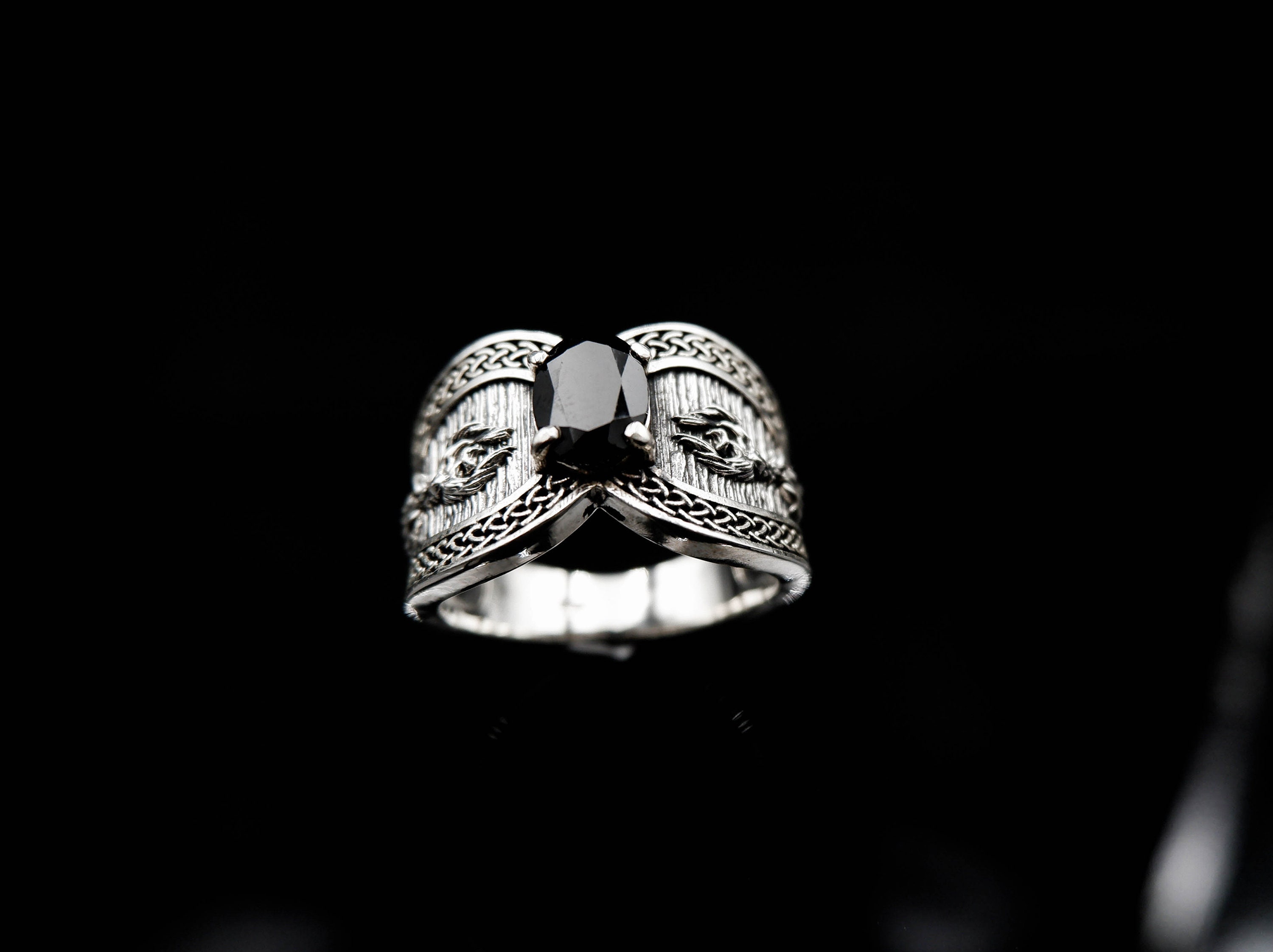 925 Sterling Silver Onyx Silver Mens Phoenix Ring Bird Amulet Jewelry ...