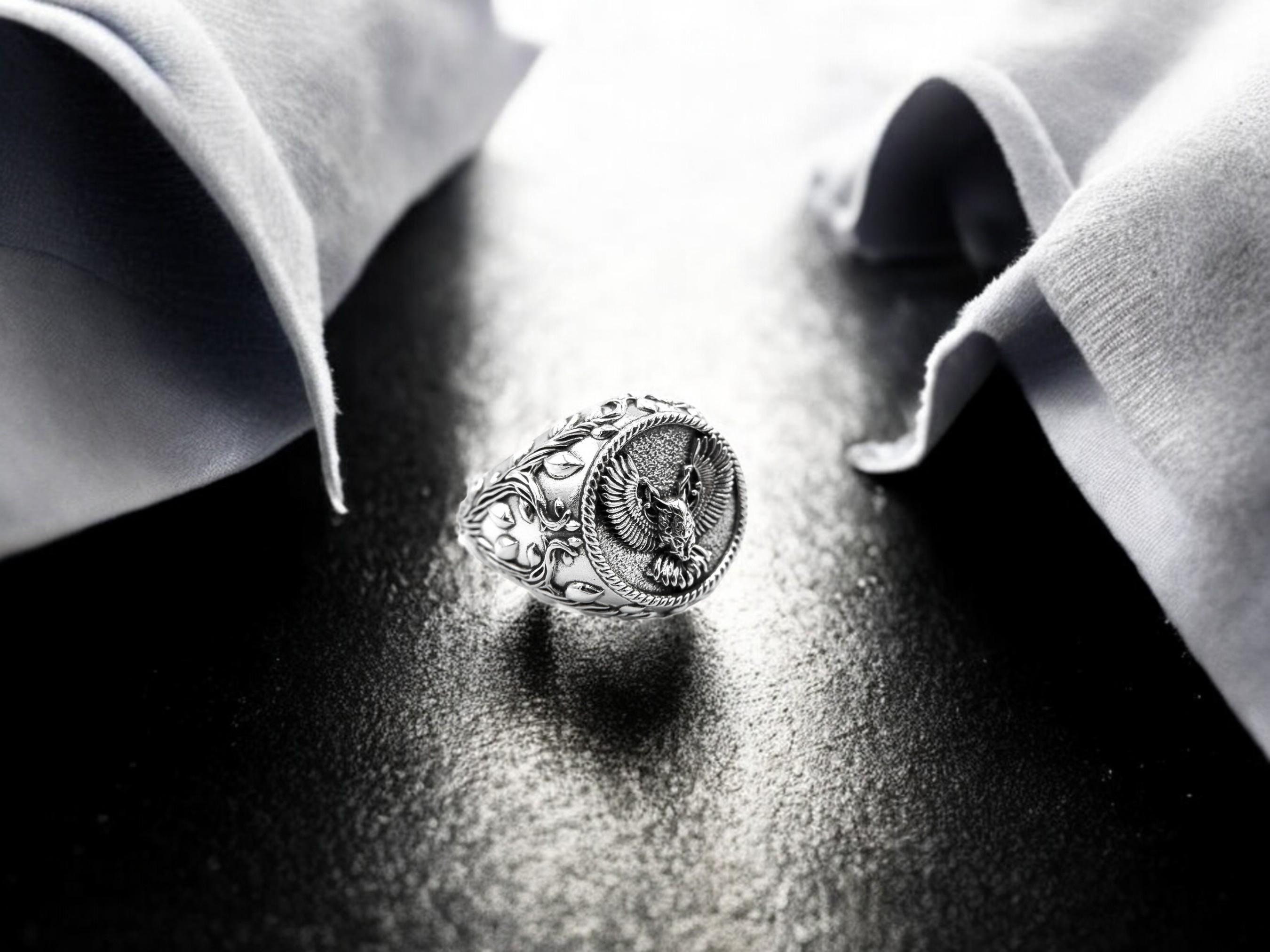 925 Sterling Silver Owl Men's Ring Animal Signet Men's and Women Accessory Jewelry Wedding G