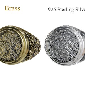925 Sterling Silber Bärenkopf Ring, Herrensiegelring Bild 7