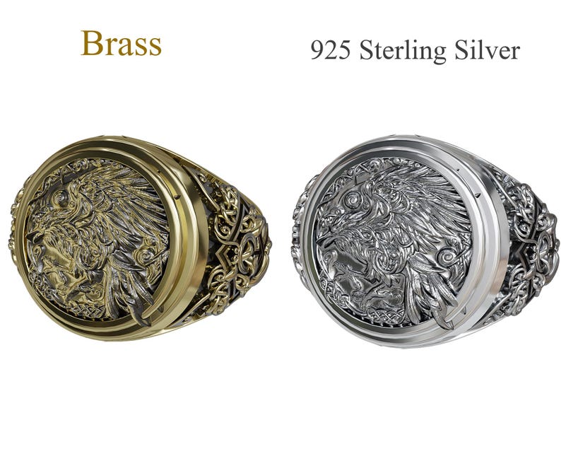 925 Sterling Silber Bärenkopf Ring, Herrensiegelring Bild 7