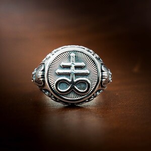 Gothic Leviathan Satanic Cross Ring - Stainless Steel Occult Jewelry For Men & Women - View #9