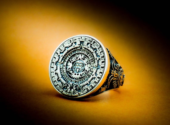 Aztec Calendar Ring Mayan Calendar Ring Aztec calendar Solid | Etsy