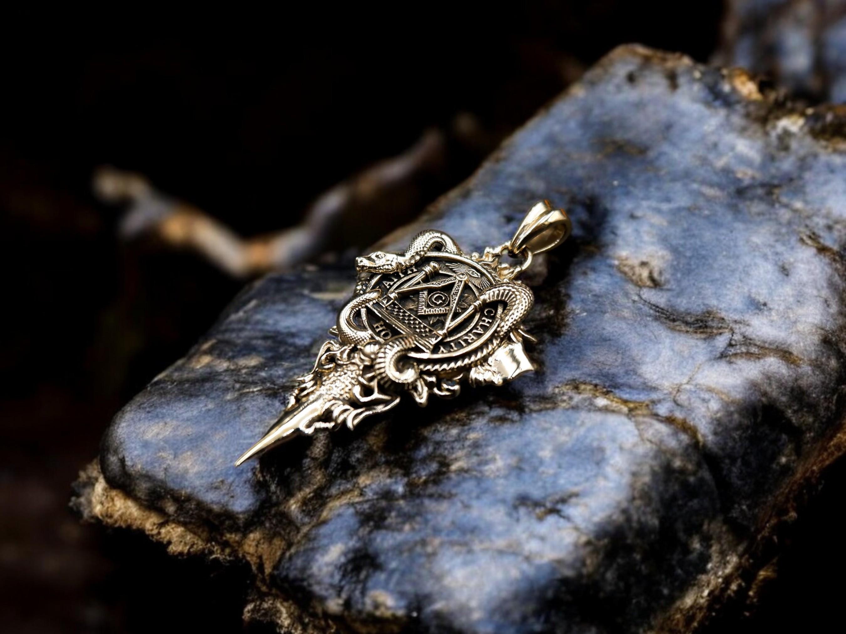 Masonic Brass Pendant With Snake: Freemason Jewelry - Etsy