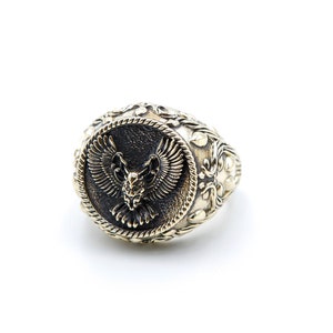Owl Signet Ring, Brass Animal Jewelry, Mens Wedding Band - Etsy
