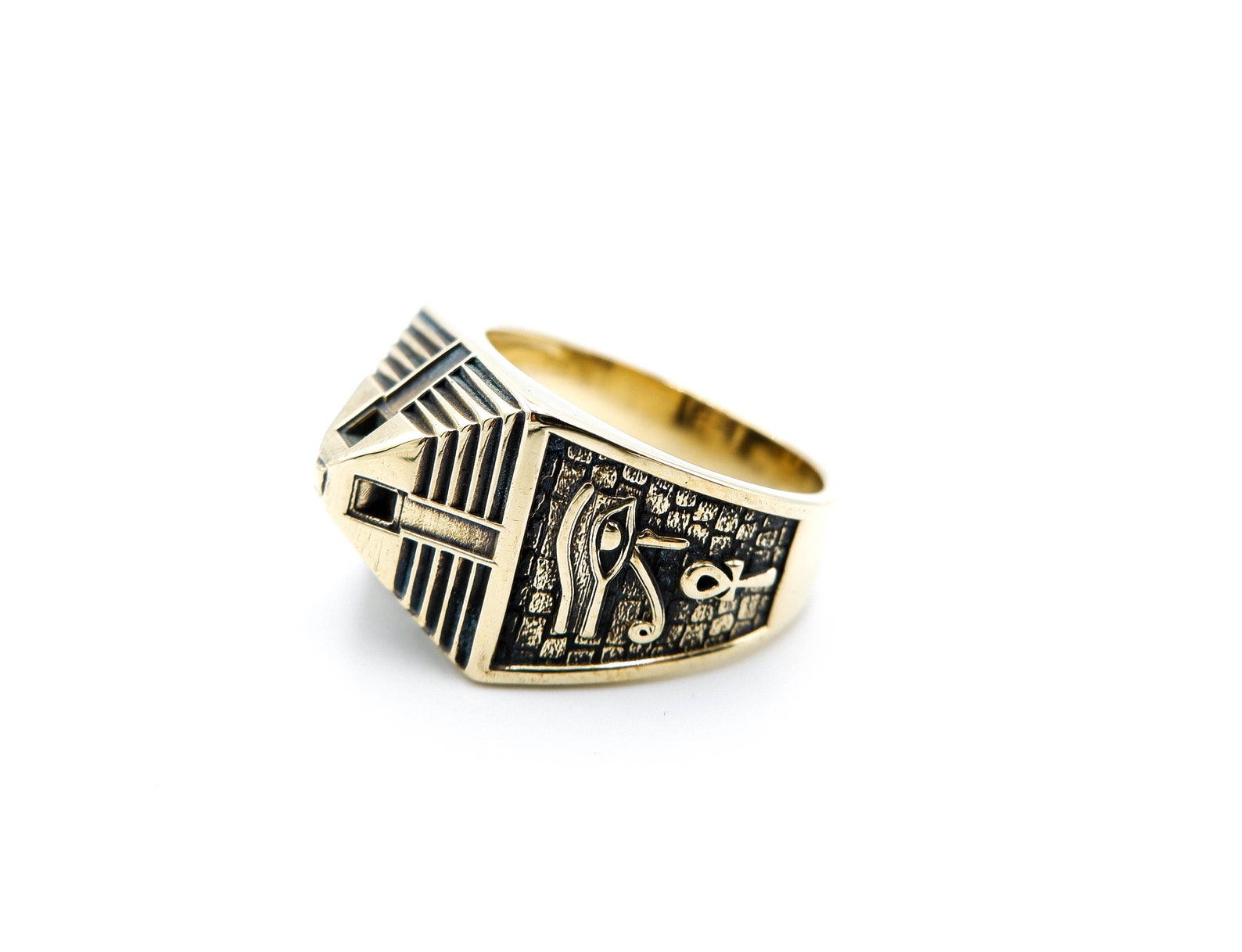 Egyptian Pyramid Brass Ring, Ankh Key of Life, Men's Jewelry - Etsy