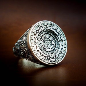 Mayan Calendar Ring, Aztec Calendar Silver Rings, Mexican Ring, Boho ...