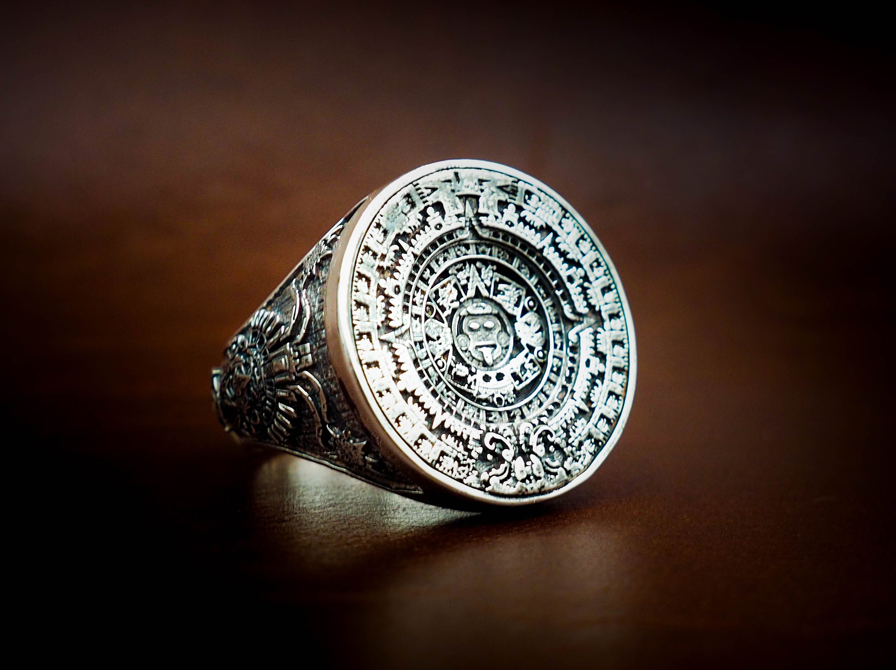 Mayan calendar silver ring sale
