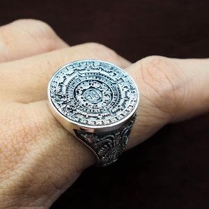 Mayan Calendar Ring Aztec Calendar Silver Rings Mexican - Etsy