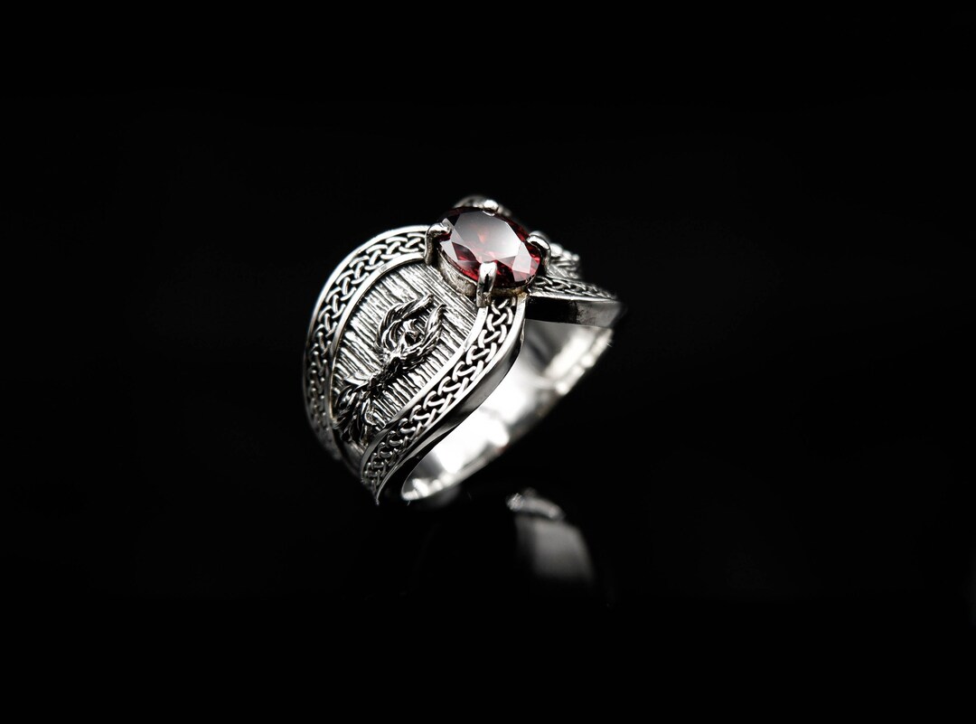 925 Sterling Silver CZ Red Stone Mens Phoenix Ring Bird Amulet Etsy UK