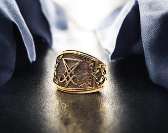 Sigil of Lucifer Brass Ring, Gothic Satan Seal Jewelry